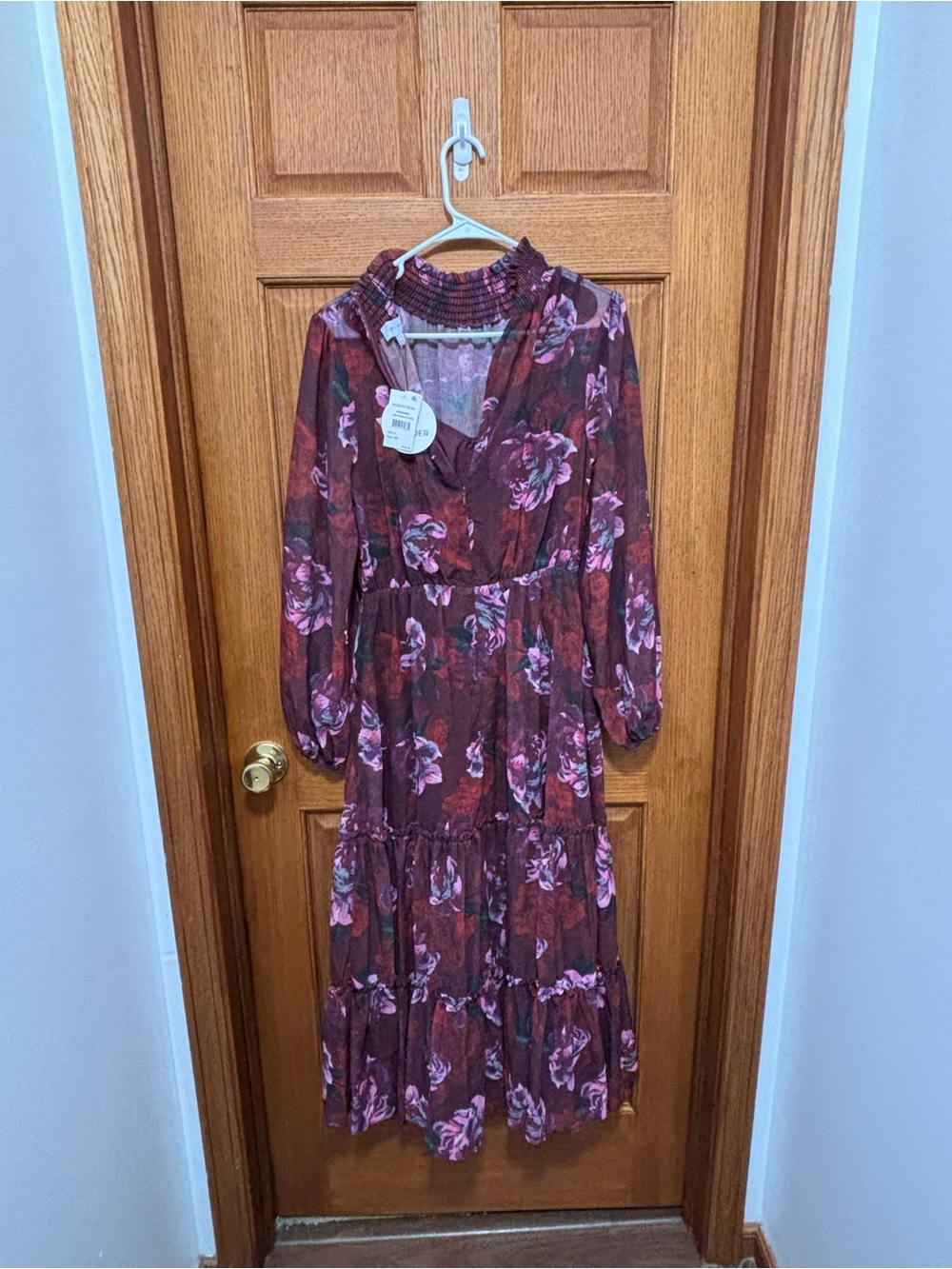 Lost + Wander Burgundy Floral Tiered Maxi Dress. Sz S. NWT - Picture 9 of 12